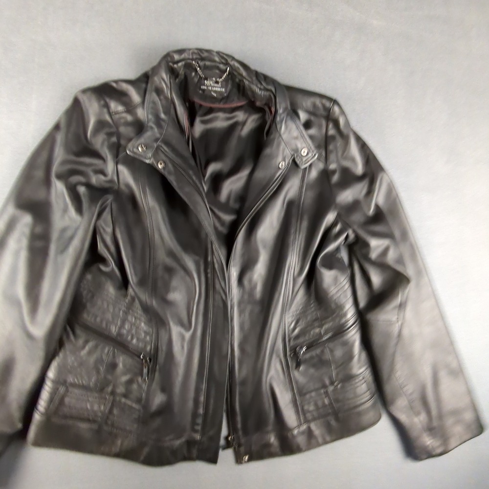 a.n.a Leather Jacket Womens XL Black Genuine Lambskin Moto Biker Zip Up Coat